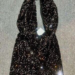 Black Sequin Halter Dress
